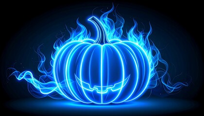 Glowing blue pumpkin with flames