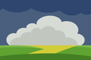 Obraz premium Stormy sky over rolling green hills and yellow field