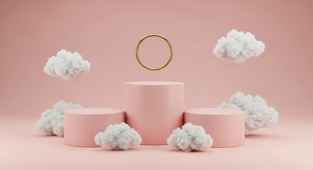 Pink Podium With Golden Ring Clouds
