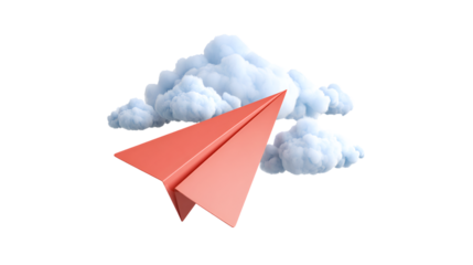 Red paper airplane soaring through fluffy clouds dreams flight journey freedom