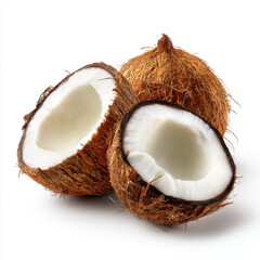 Coconut Delights: Discover the refreshing taste of tropical bliss, showcasing a pair of beautifully textured coconuts, one perfectly halved, ready to awaken your senses.