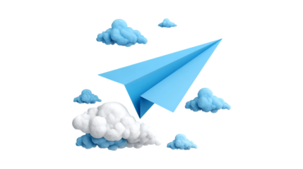 Blue Paper Airplane Soaring Through Clouds Dreams Flight Journey Imagination