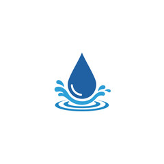 A modern and professional logo with a water theme, featuring clean water droplets amidst splashes and ripples, using a blue color palette for a fresh and pure impression.