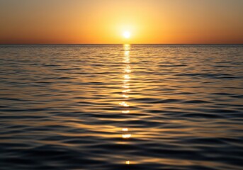 Obraz premium Golden Hour Tranquility: Sunset Over Calm Ocean Waters