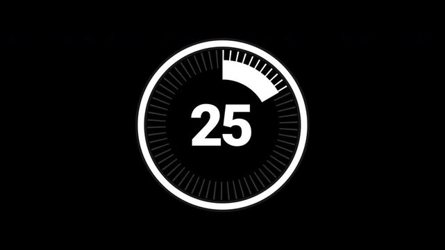 Simple 30 second countdown timer animation on black background. 4K Video