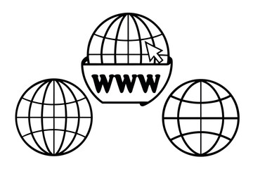 Three distinct line art icons with geometric shapes and abstract elements