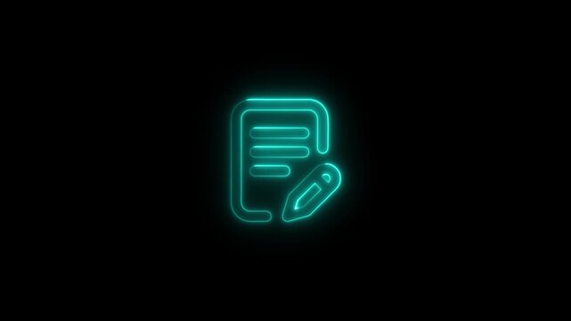 Glowing neon Edit document, flat design cartoon animation illustration, document edit pencil, decorated with leaves video animation.