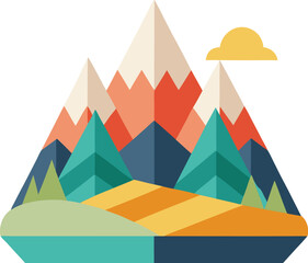 Multicolor Geometric Mountain Scene with Sun
