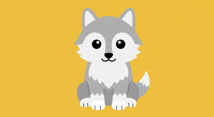 Obraz premium Cartoon Wolf Cub Illustration on Golden Background Cute Animal Design.