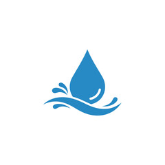Modern and minimalist vector logo, featuring clean water drops surrounded by water waves, using a blue color palette for a fresh and dynamic impression.