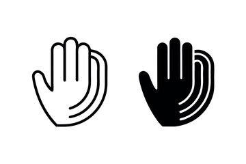 Two simple line art icons depicting a waving hand and a speech bubble
