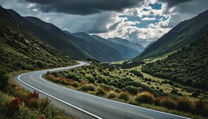 Naklejka premium Le chemin sinueux qui traverse la montagne