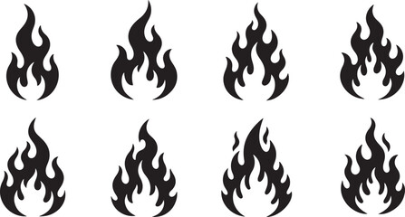 Set of black fire flames, vector graphic design element for illustrations and decorative use
