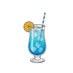blue cocktail with ice and lime isolated in white