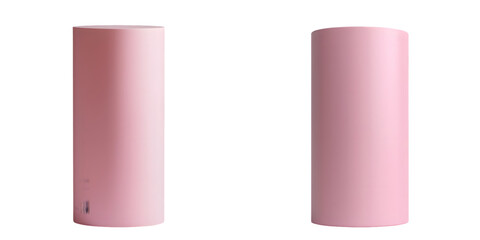 Pink cylindrical display pedestal smooth solid surface ideal showcasing products isolated transparent background