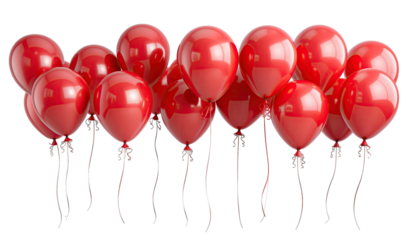 Bright red party balloons bunch isolated on white background

