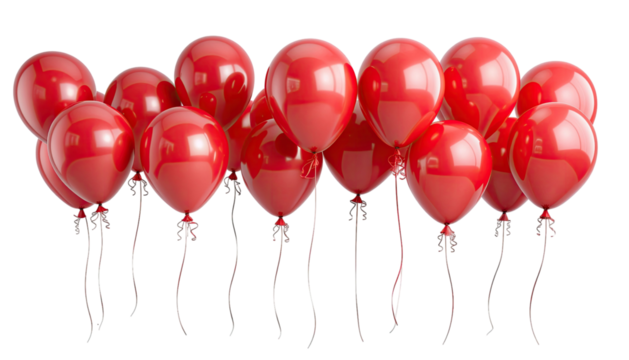 Bright red party balloons bunch isolated on white background