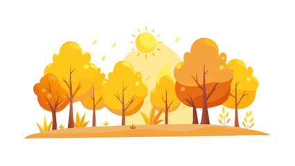 Autumn landscape illustration with trees and sun vector background scenic fall season nature design 100