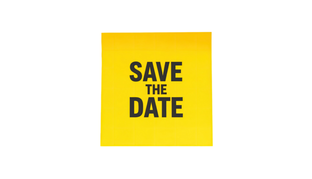 Save the date sticky note isolated on white background