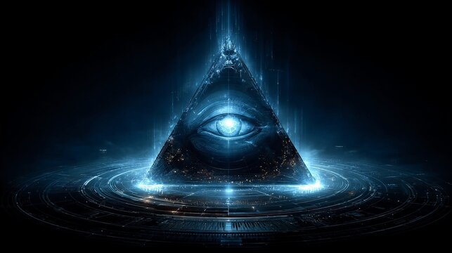 A triangle with an all seeing eye in the middle of it.