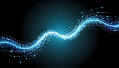 Abstract blue wave design with glowing lines and a fluid light pattern.