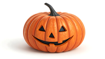 Fototapeta premium A classic carved halloween jack o lantern with a friendly smiling face and triangular eyes on a clean white background