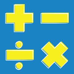 Obraz premium Yellow Math Symbols on a Blue Background