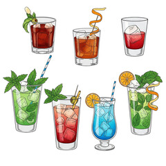 set of cocktails isolated