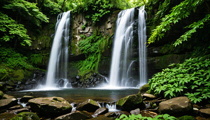 Une cascade majestueuse dans une for&ecirc;t luxuriante