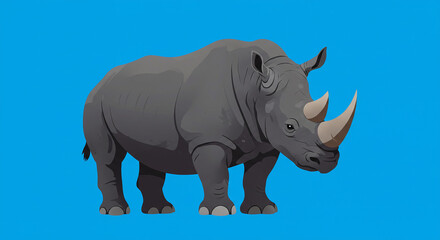 Obraz premium Vector Illustration of a Gray Rhinoceros on a Blue Background.