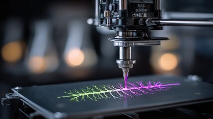Fototapeta premium Bioprinter creates intervertebral disc scaffold with AR overlay in a lab