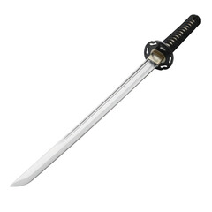 Japanese katana sword blade with hilt isolated on transparent background