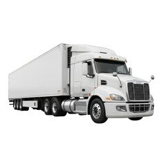 White semi truck with trailer isolated on transparent background