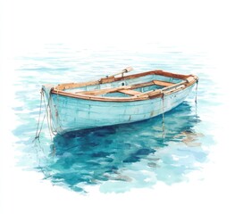 Naklejka premium Light teal rowboat on placid water