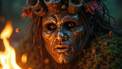 Mysterious figure flame scene