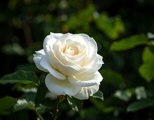 Pristine white rose in garden