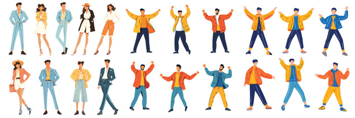 Obraz premium Illustration set of people dancing and posing – flat vector characters
