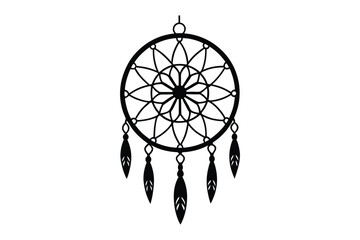 creative digital colorful vibrant crisp clean stylish elegant modern detailed professional high quality Black Silhouette of a Dreamcatcher with Feathers