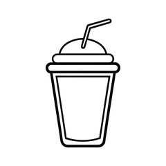 Simple outline drawing of a drink with a straw isolated on white background