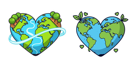 Fototapeta premium Heart-shaped Globe with Continents, Eco-Friendly Love Concept Vector Illustration
