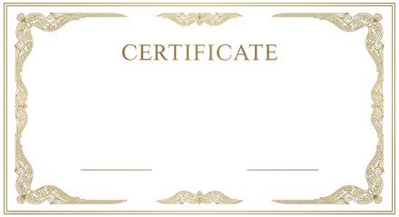 Blank certificate template with a formal, decorative gold border. Elegant design for achievement, completion, or recognition awards.
