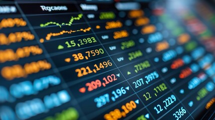 Fototapeta premium Digital Stock Market Display with Fluctuating Financial Data and Real-Time Trading Information for Business and Investment Themes