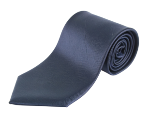 A sleek, rolled navy blue tie showcasing a subtle texture and elegant design suitable for formal occasions.