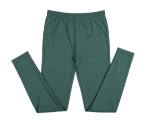 Green leggings with a comfortable elastic waistband, showcasing a streamlined design suitable for casual wear or exercise.