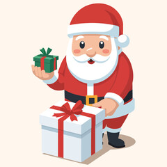 Cheerful Cartoon Santa with Christmas Gifts