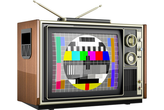 Vintage TV set with test card TV, transparent background