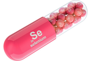 Vitamin capsule Se, selenium, transparent background