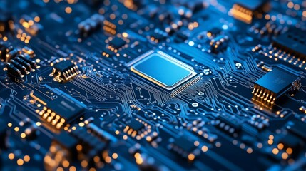 Obraz premium Background with a printed circuit board. The concept of modern technologies and information. High quality photo.