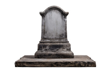 Fototapeta premium A gray stone headstone sits on a white background