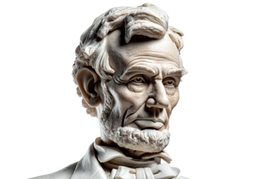 A statue of Abraham Lincoln is shown in a white background